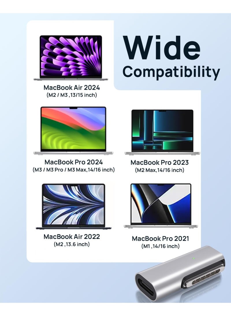 fantasize محول 140 واط PD للشحن السريع USB C إلى مغناطيسي 3، محول Type-C إلى Mags 3 مع ضوء مؤشر LED، متوافق مع MacBook Pro 2024/2023/2021 (M1/M2/M3، 14/16 بوصة)، MacBook Air (M2/M3)، فضي - Image 5